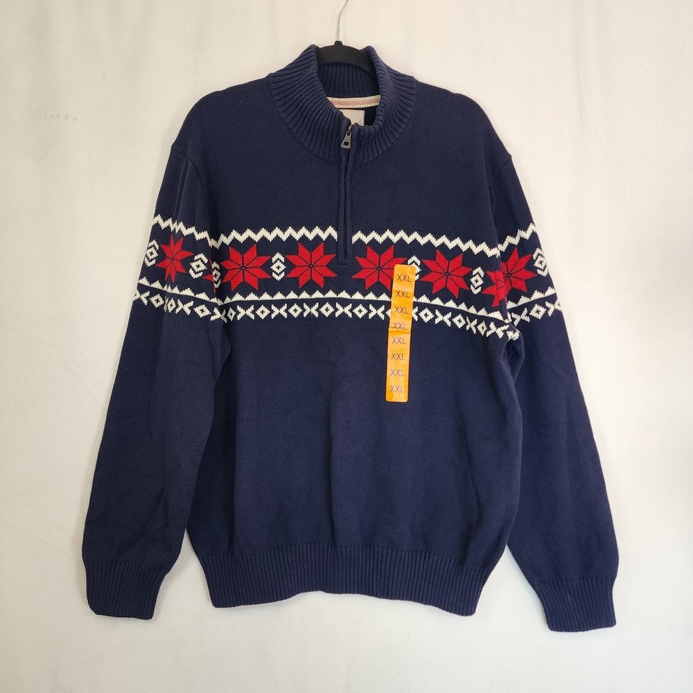Weatherproof Vintage Men's Snowflake Quarter Zip Sweater, Color Navy, Size XXL